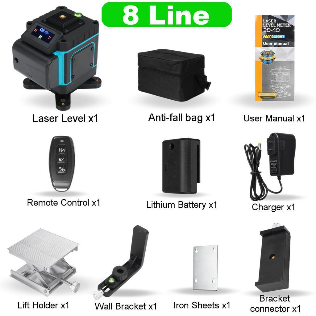 

4D Зеленый Свет Автоматическое Самовыравнивание 16 Линий Лазерный Уровень 360 Вращающийся Измерительный Светодиодный Дисплей Горизонтальный Вертикальный Крест Пульт Дистанционного Управления 8 line