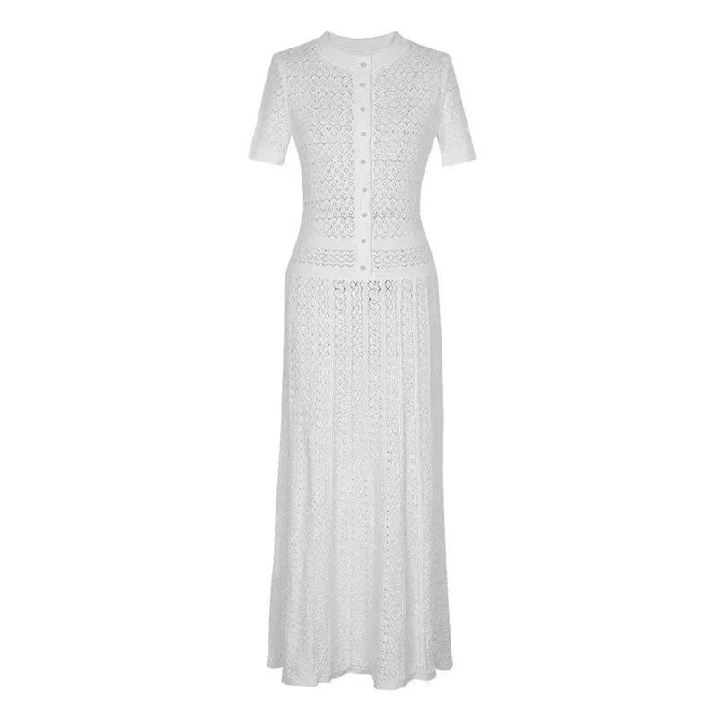 Abito estivo da donna in maglia snellente monopetto - Manica corta, girocollo, con design trasparente