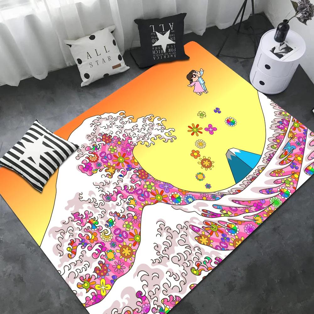 Japanese Wave Art Floor Mat Retro Multiple Choice Living Room Kitchen Rug Non-Slip Modern Home Decor