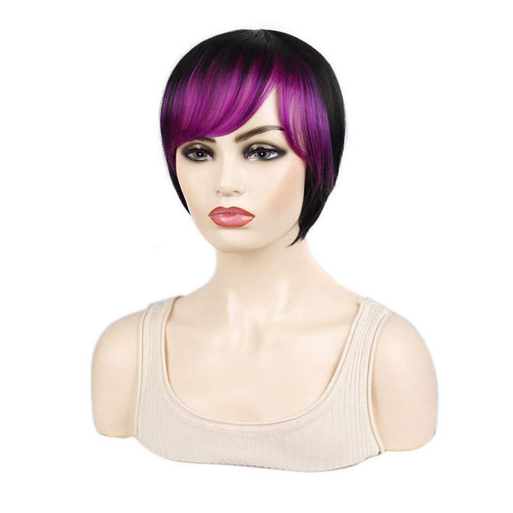 Short Hair Wigs Bob Haircut Whit Bangs Pink Purple Green Ombre Color Wig for Women Girls