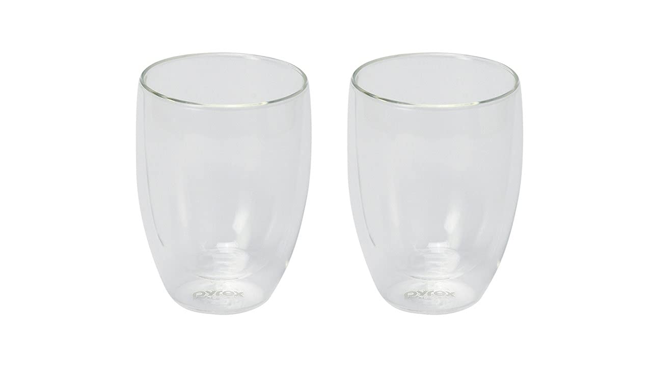 

Стакан из стекла PYREX, 350 мл, Набор из 2 штук, Двойные стенки, Термостойкое стекло, Вакуумная изоляция, Сохраняет напитки холодными, CP-8539