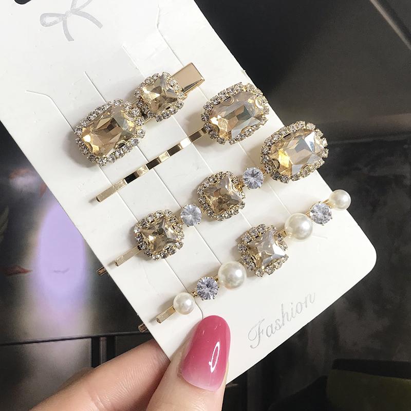 Set Women Hair Clips Jewelry Crystal Hair Accessories For Girls Pearl Geometric Barrettes Pins Christmas Gift