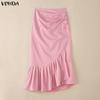 VONDA Elegant Women Ruffled Zip-up Waist Side Splits Irregular Casual Party Skirts Dress
