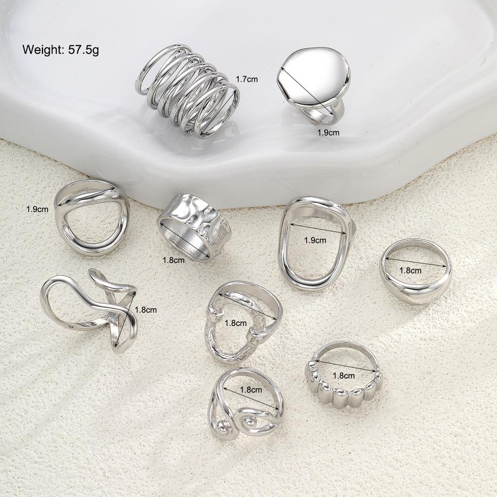 10pcs Set Vintage Old Coin Style Asymmetrical Open Ring For Women Fashion CCB Geometric Hollow Decor Rings Vacation Date Jewelry