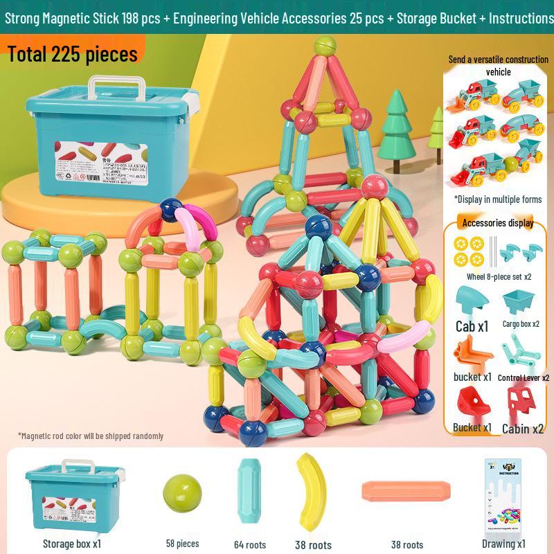 3D Magnetic Rod Building Blocks for Kids - Strong Magnet Puzzle Toy for Boys