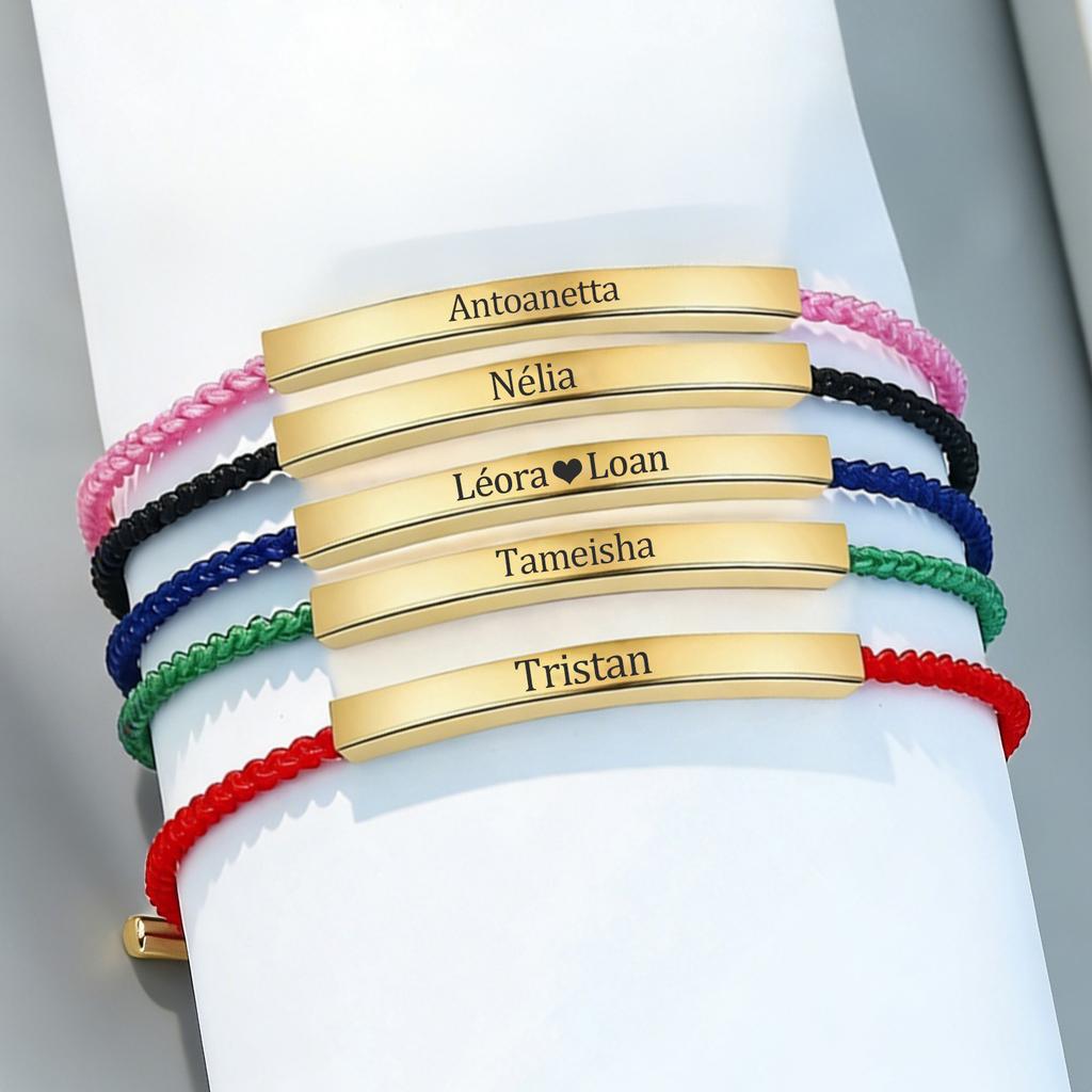 Atoztide Engrave Name Bracelet For Women Men Stainless Steel Jewelry Color Braided Rope Chain Personalized Couple Birthday Gift