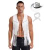 Mens Western Cowboy Costume Faux Suede Tassel Vest with Rivets Design Vintage Bandanna Hat 3 Piece Set