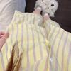 Korean Version of Casual Striped Cardigan Lazy Style Pajamas Women's Summer New Short-sleeved Shorts Casual Loungewear Two-piece Set