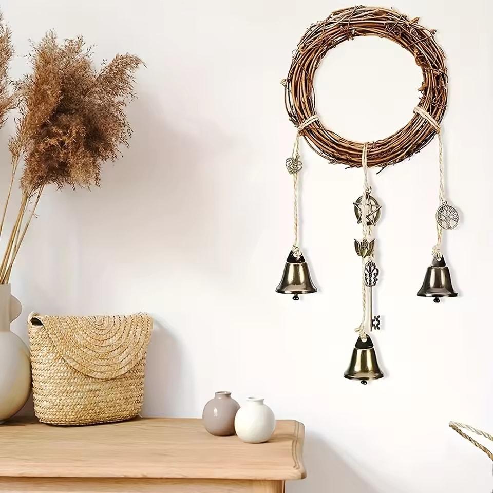 New Witch Bells Protection Door Hangers Witch Wind Chimes Wreath Handmade Hanging Witch Bells Wiccan Magic Wind Chimes for Home Door