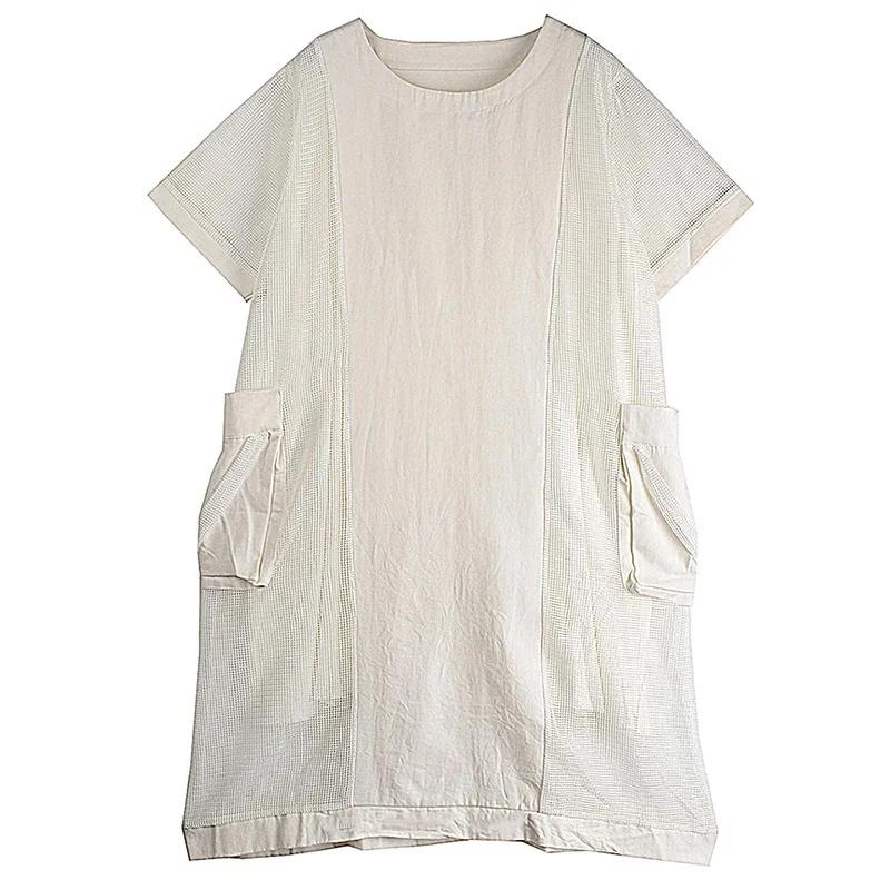 

L XITAO сетчатое лоскутное платье с большим карманом и коротким рукавом, однотонное модное женское платье GJ1053 One Size белый