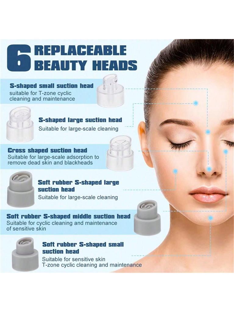 Newest Water Circulation Pore Vacuum Cleaner Pimple Extractor Tools with 6 Suction Heads,3 Gears Adjustable Beauty Device