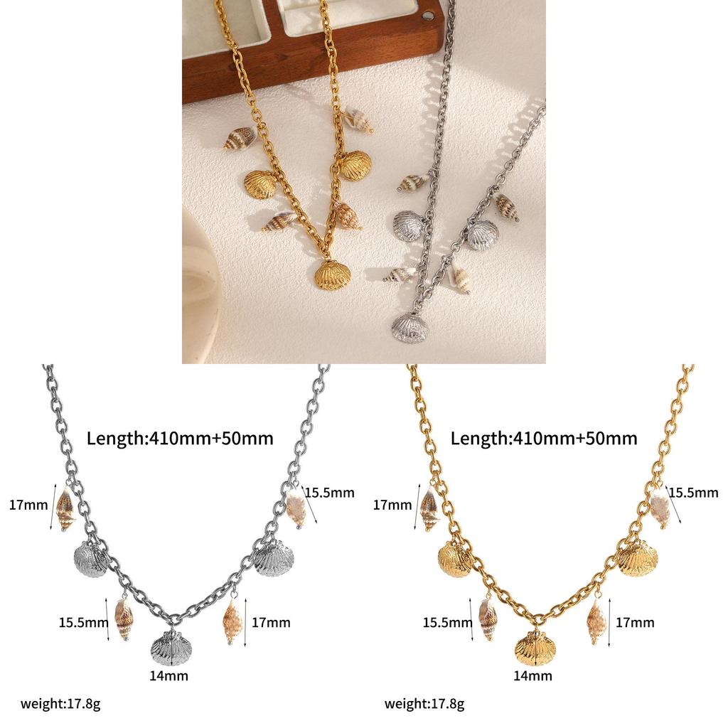 Seashell Pendant Necklace For Women With Adjustable Steel Chain Ocean Style Gift For Her