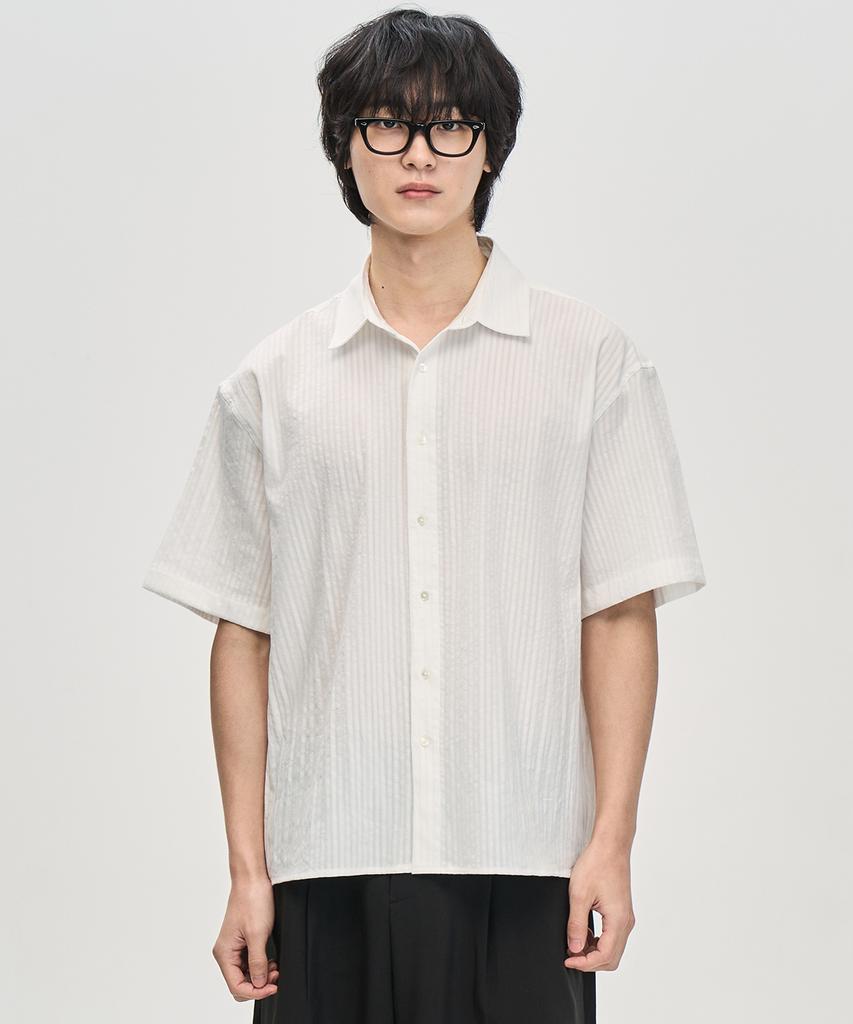 PRAIRIE Dobby Stripe Crop Short Sleeve Shirt (Ivory)