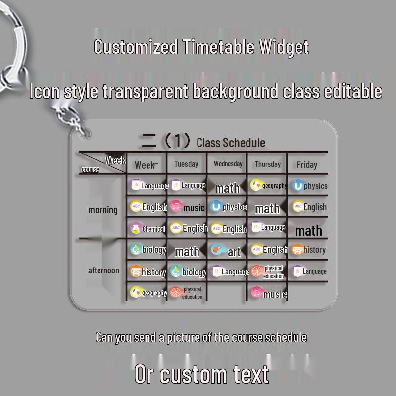 Personalized School Timetable Keychain: Language, Math, English – Backpack Pendant Accessories