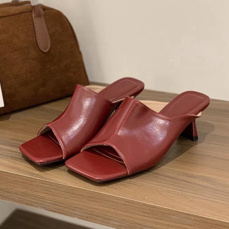 Fashion SUOJIALUN 2025 Summer New Brand Women Slipper Fashion Square Toe Slip On Slides Square High Heel Outdoor Dress Sandal Shoes