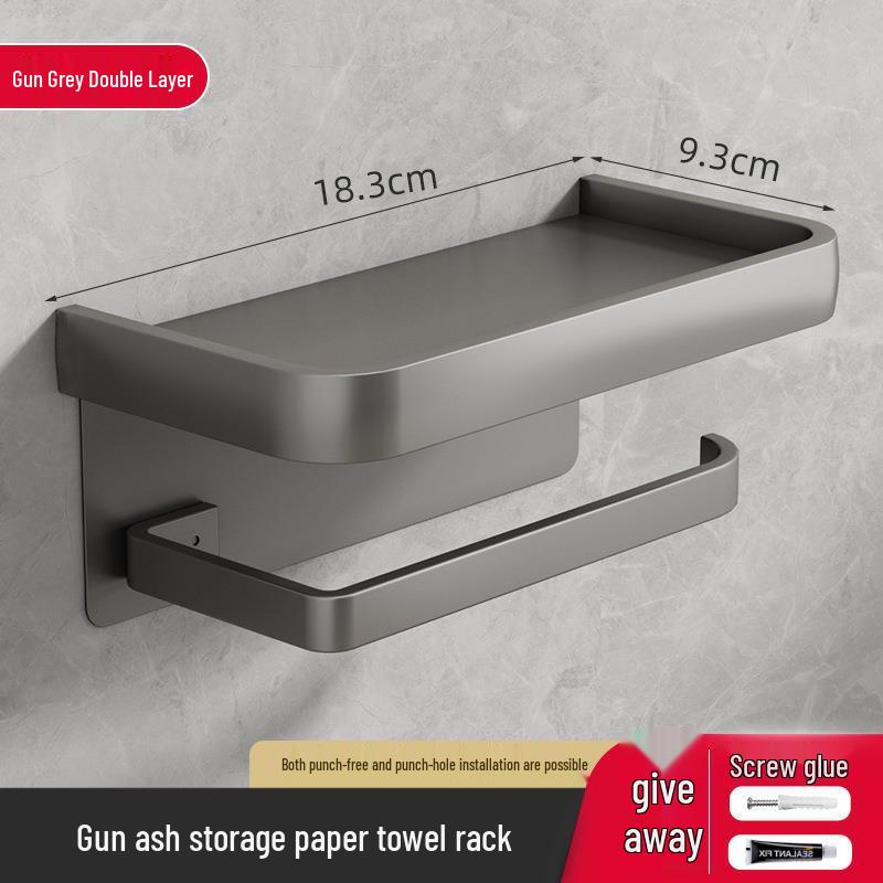 Punch-Free Bathroom Wall-Mounted Tissue and Phone Holder - Aluminum Alloy Shelf for Roll Paper