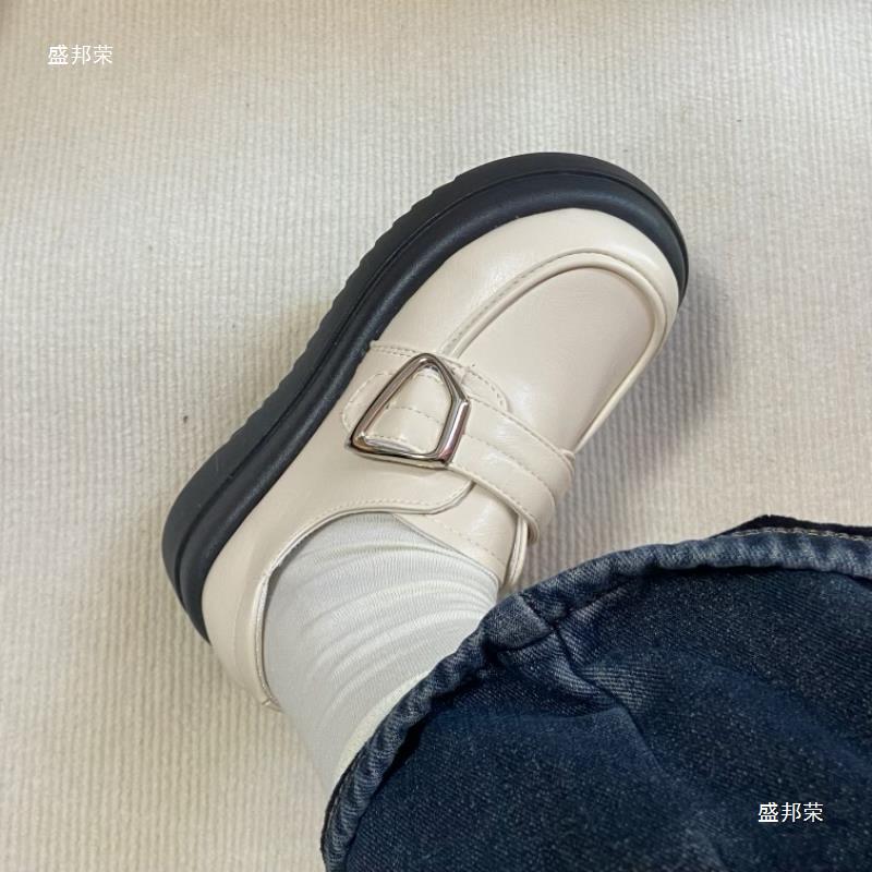 Shenlin Black Big Head Thick Sole Showing Long Legs Small Leather Shoes Women'S British College Style Sweet Cool Loafers