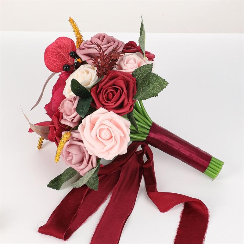 Wedding Artificial Flower Bouquet Rose Flower Ornaments Handheld for Bridal Bouquet Wedding Party Props