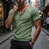 Men Casual Three Button Short Sleeve Henley Shirt Trim Raglan Crewneck Lightweight Summer Top