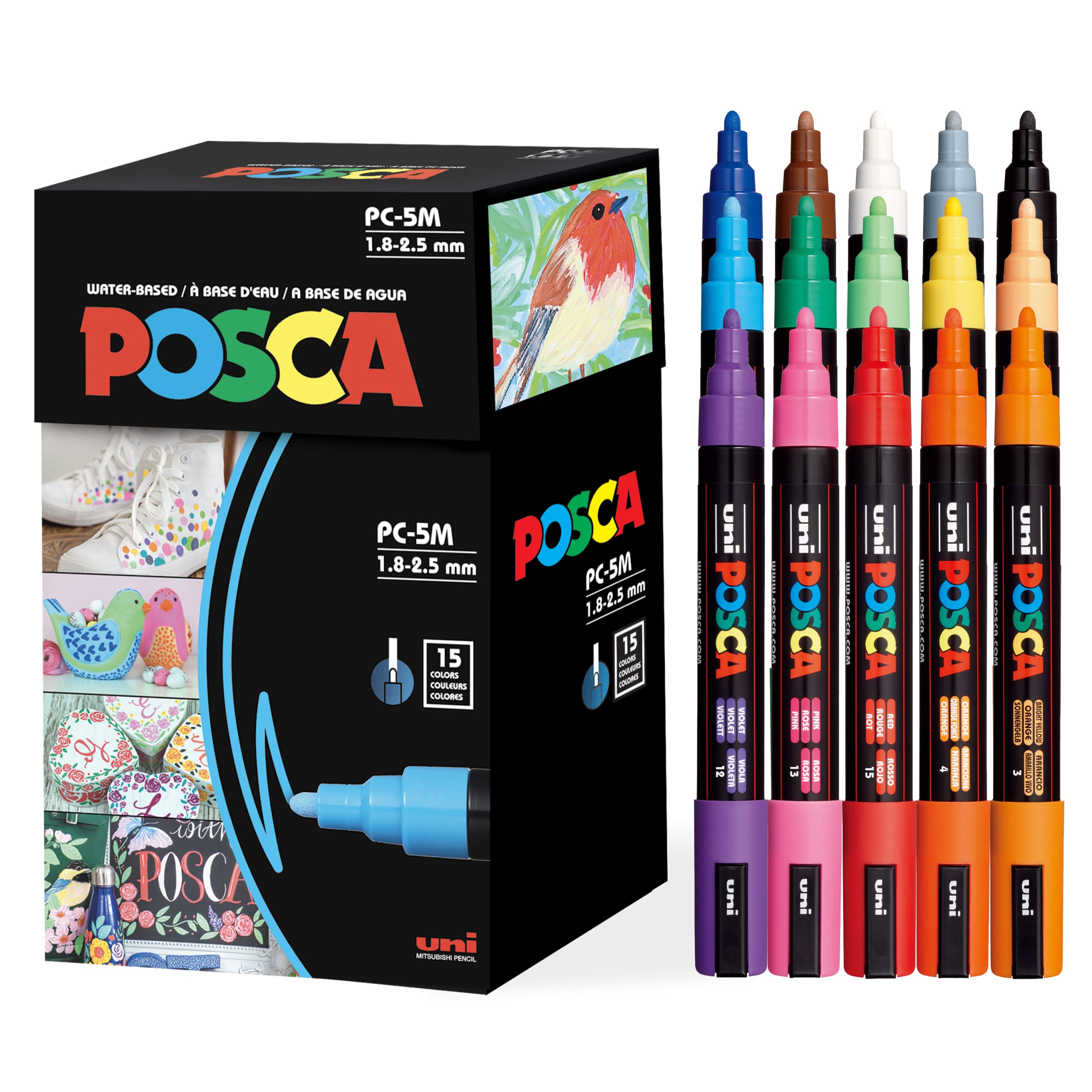 

Ручка-карандаш Posca Mitsubishi Posca со средним кончиком и круглым стержнем 15 цветов PC5M15C на водной основе