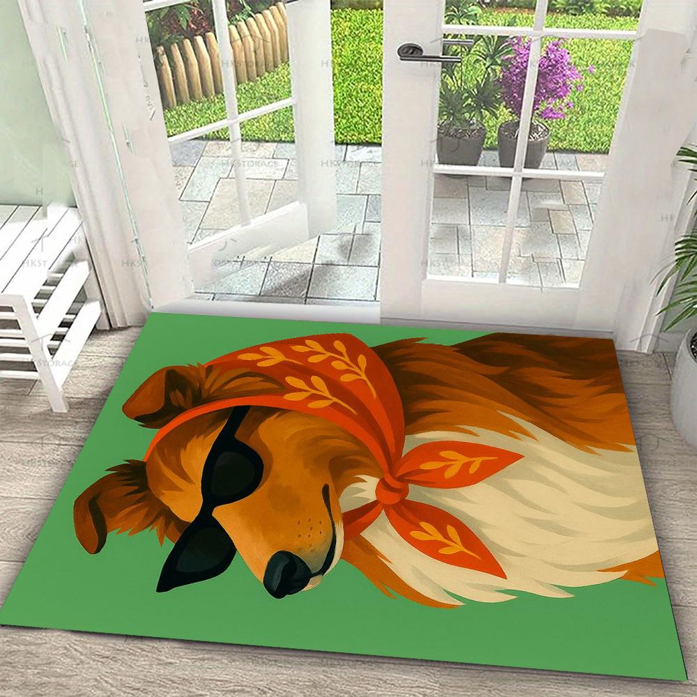 Schattig Mode Dieren met Zonnebril Daisy Bandana Deurmat Antislip Absorberend Entree Vloerkleed Huisdecoratie Mat 30x50cm