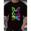 European Sizes Men's Colorful Skeleton Rabbit Pattern T-shirt Round Collar Short Sleeve Design Summer Casual Wear Soft Breathable Men's Clothing