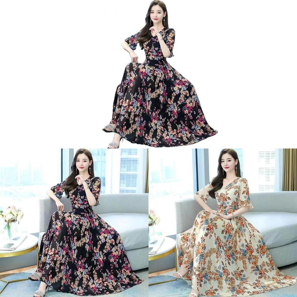 Summer Floral Dress With Polyester Fabric And High Waist For Women