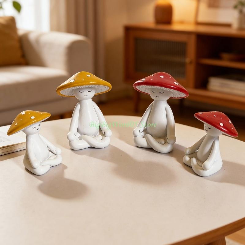 24TE Resin Meditations Mushroom Figurine Garden Mushroom Decors Statue Sculptures