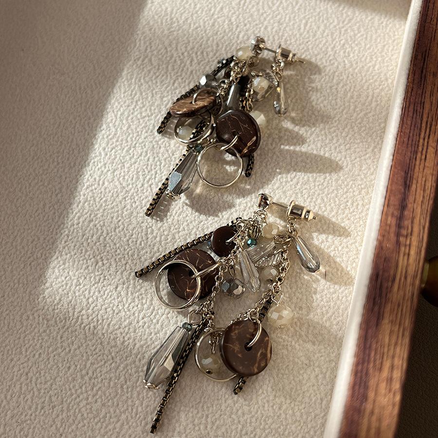 Zircon Coconut Shell Glass Fringed Earrings Fashionable Personalized Design Earrings Niche High-end Ethnic Style Earrings