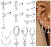 Orecchini per Cartilagine Calibro 16 per Donna Dorso Piatto Ipoallergenici Acciaio Chirurgico 316L Orecchino a Perno Cerchio Set Impilabile Gioielli Piercing