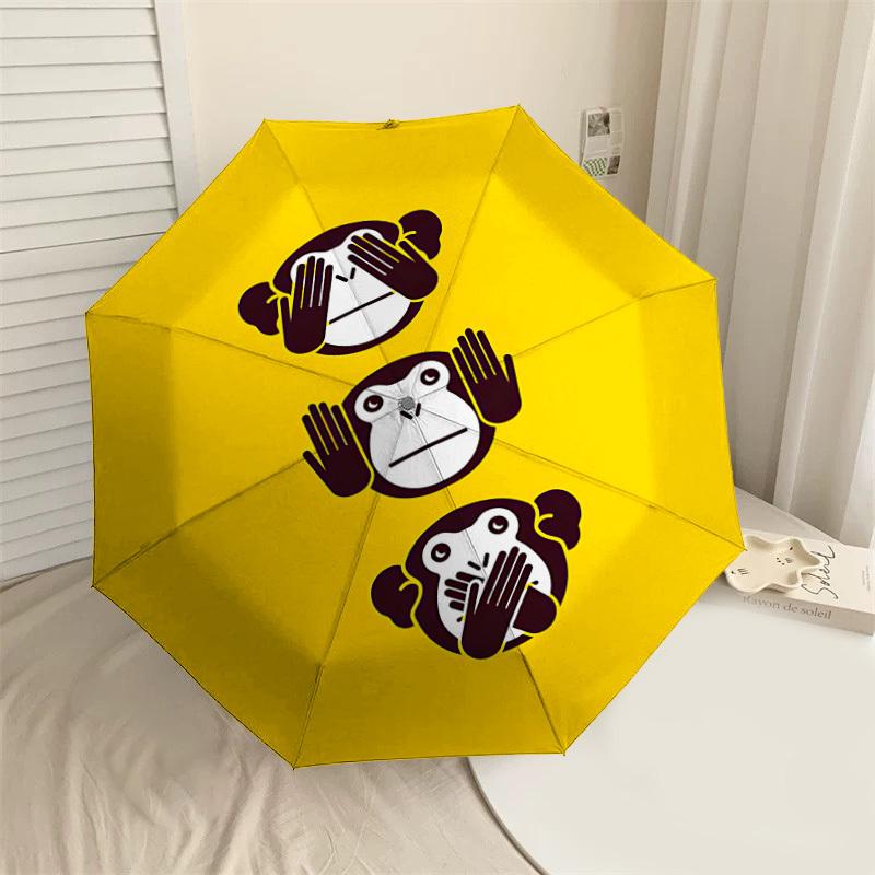 1PC Monkey See Monkey Do Umbrella-9-Rib Reinforced, Automatic Open, Lightweight & Durable, Cute Fashion Accessory for Outdoor-P0743