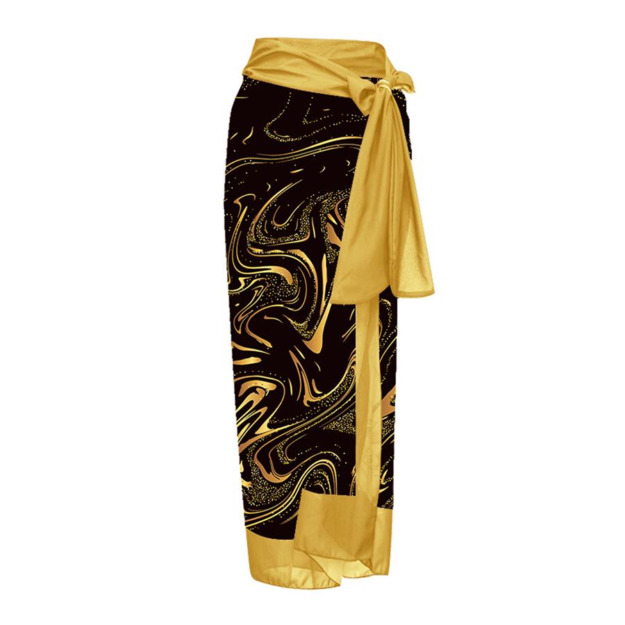 

Элегантное пляжное платье-сарафан с золотистым принтом и полуюбкой для женщин One Size