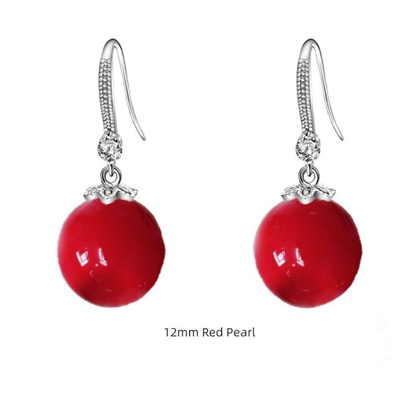 

Genuine Women s Anti-Allergy Personality Elegant Pearl Earrings Red torus rhinestone 5 color white Jane 12mm