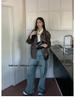 Veste de moto rétro américaine en cuir marron pour femme, style coréen d'automne, coupe droite noire