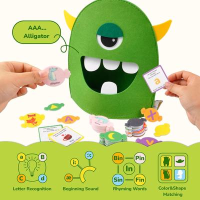 Alphabet Lernspielzeug Farben Zuordnen Form Filzspielzeug Buchstabenerkennung Monster Essen Lustiges Spiel Montessori Lernspielzeug