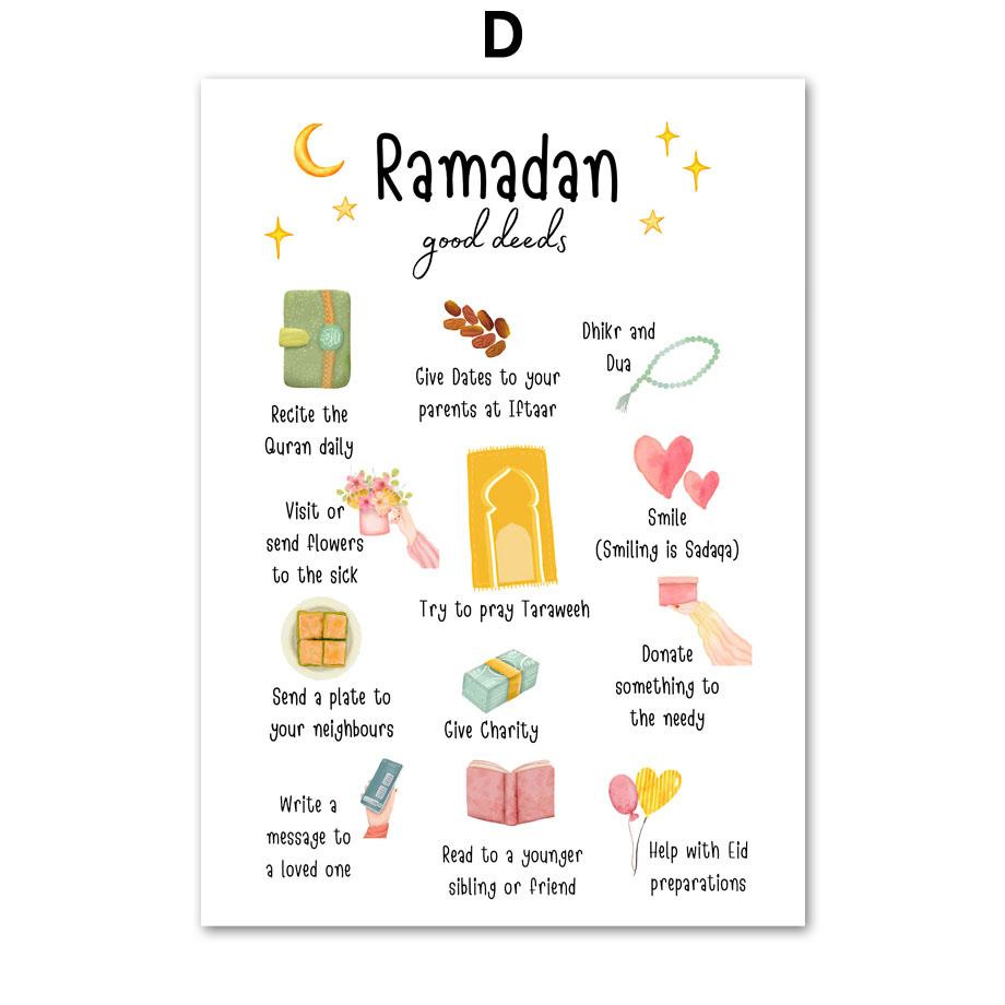 Cartoon Islamic Ayat Al-Kursi Quran Quotes Sun Moon Wall Art Canvas Painting Posters And Prints Picture For Baby Kids Room Decor