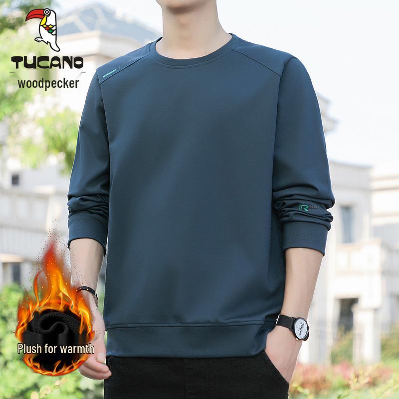 Woodpecker Men's Fleece-Lined Crew Neck Sweatshirt, Plus Size, Long Sleeve, Autumn/Winter 2024