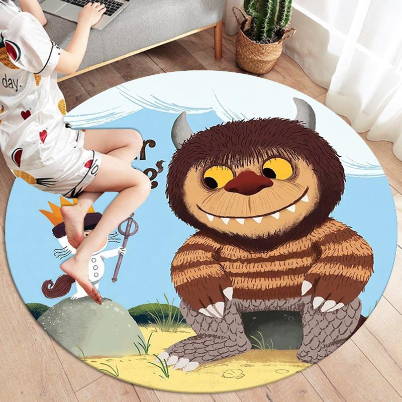 Cat Adventure Custom Name Round Area Rug Carpet Rug For Living Room Bedroom Sofa Playroom Decor Nonslip Floor Mat