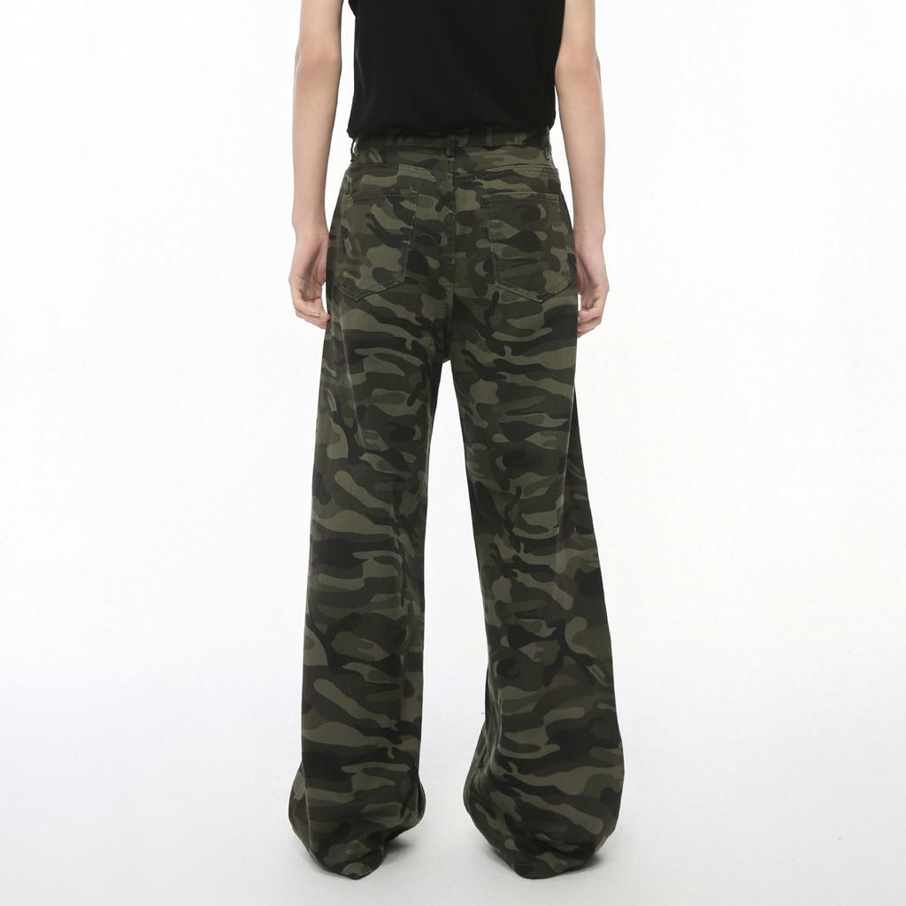 | American Cleanfit Vintage High Street Camouflage Straight Wide Leg Mopping Jeans Tide