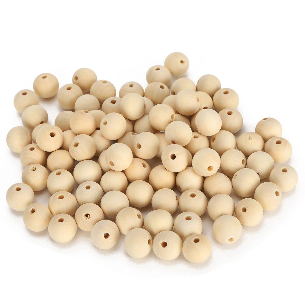 200Pcs Wooden Beads Round Hole Necklace Ball Spacer Jewelry Decoration Making Supplies