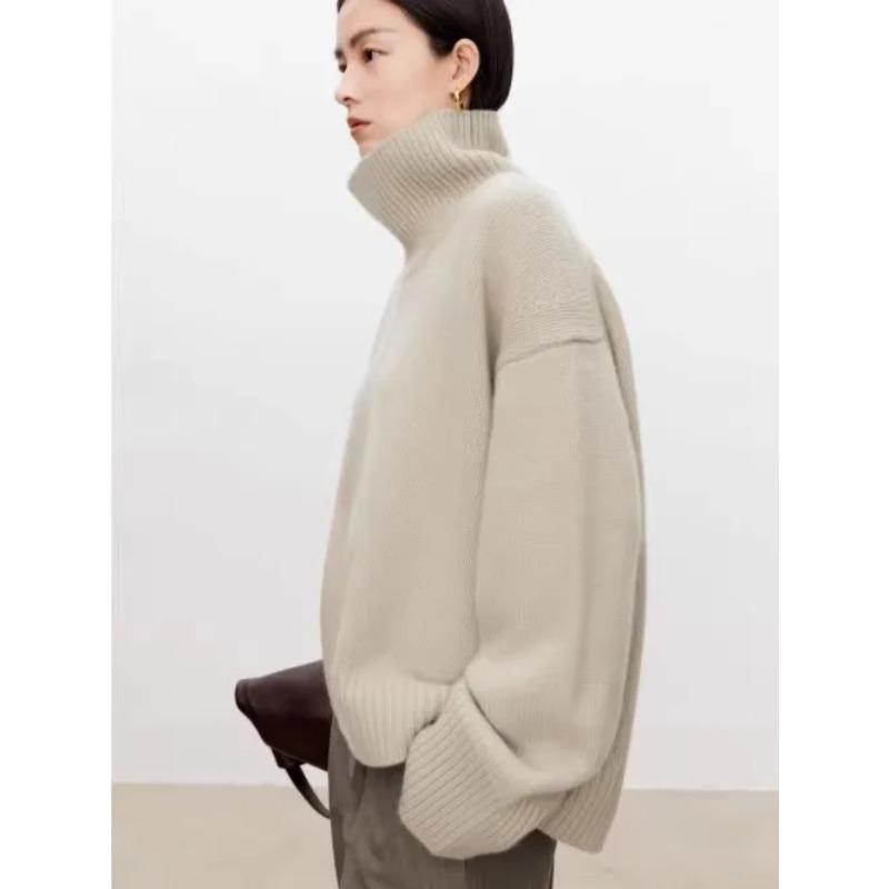 Thickened Turtleneck Sweater Women's Loose Lazy Knit Silhouette Sweater European Products