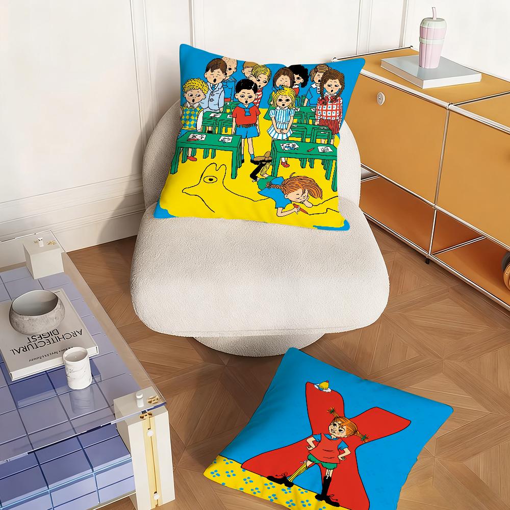 Fun P-Pippi Longstocking Cute Pillow Case Bedroom Sofa Living Room Backrest Decoration Square Cushion Nap Time