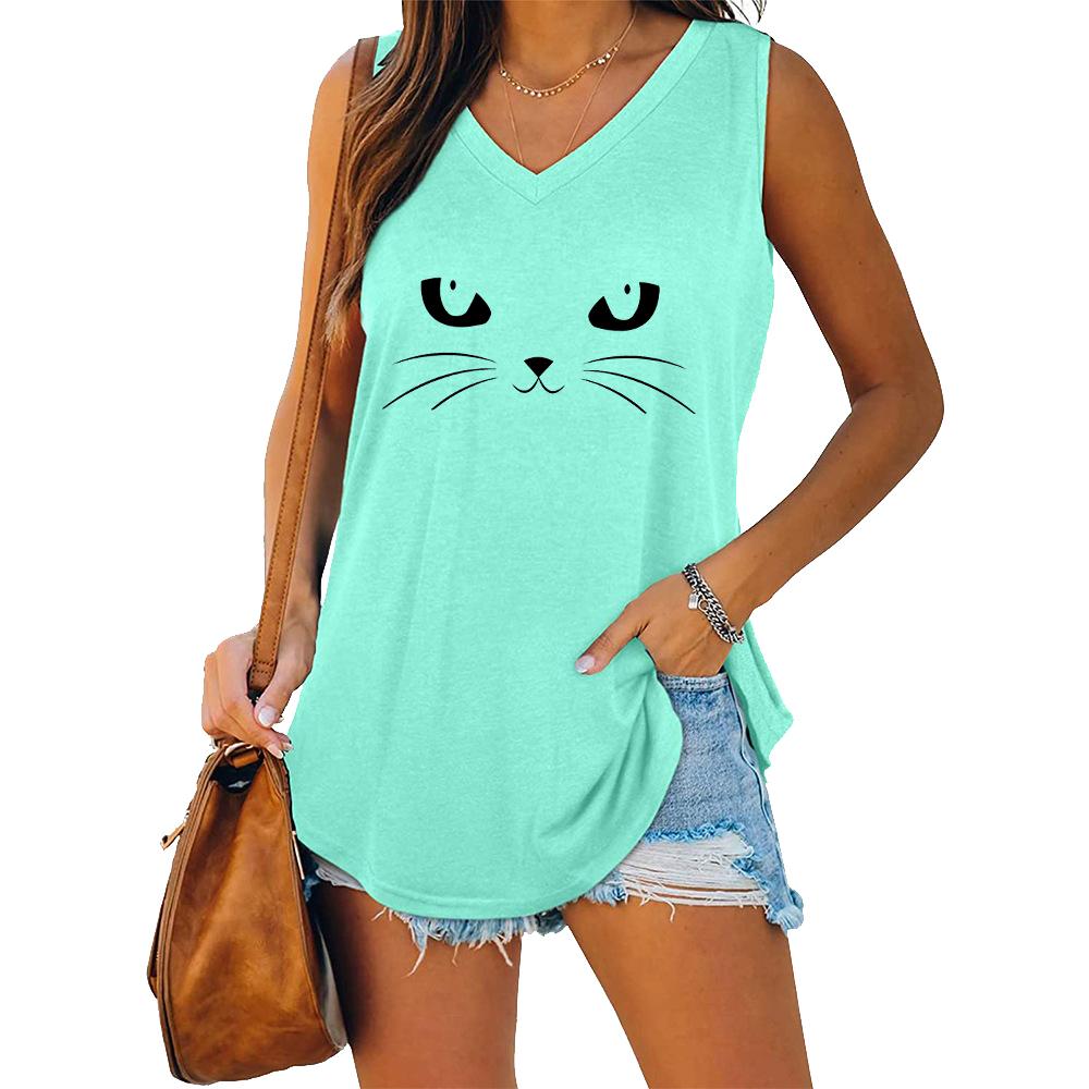 Women Fashion V Collar Tank Top Women Casual Sleeveless T-shirt