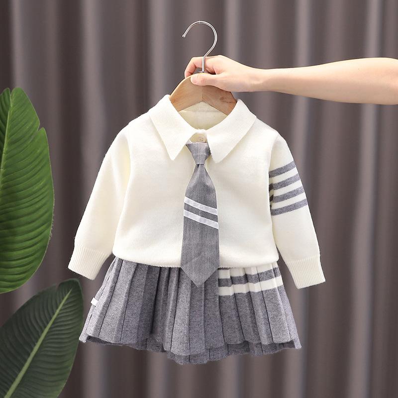 Girls' College Style Sweater Suit - Autumn/Winter 2023 Trendy Two-Piece Skirt Set