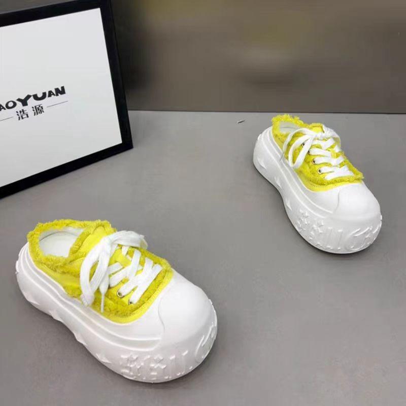 Casual Canvas Sports Shoes Women's Thick Bottom High Heel Slippers Outdoor Wear Rubber Sole Korean Style Flat Sandals