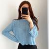 Chic Thin Knit Top Women's Autumn Versatile Crew Neck Loose Hollow Out Short Long Sleeve Pullover