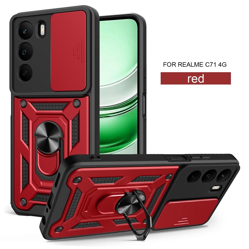 For Realme C71 4G Case Slide Camera Protect Armor Phone Case For OPPO Realme C71 C 71 RealmeC71 Magnet Holder Ring Cover