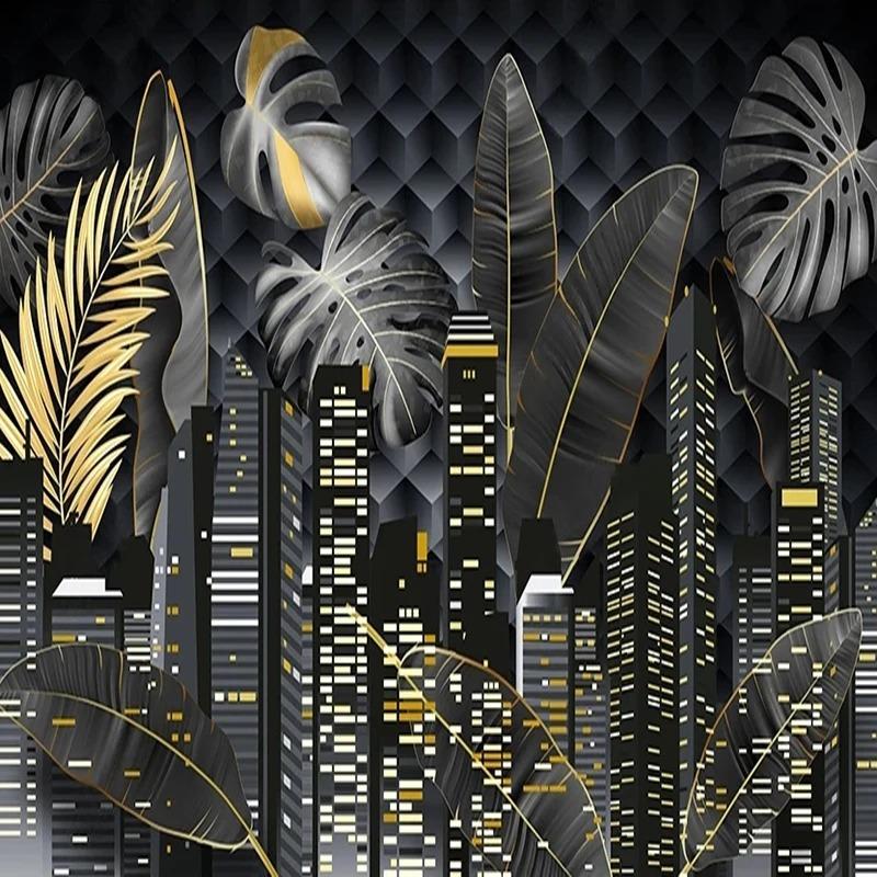 3d Stereo City Building Photo Wallpaper Plants Leaf Mural Living Room Tv Sofa Bedroom Wall Paper Home Decor