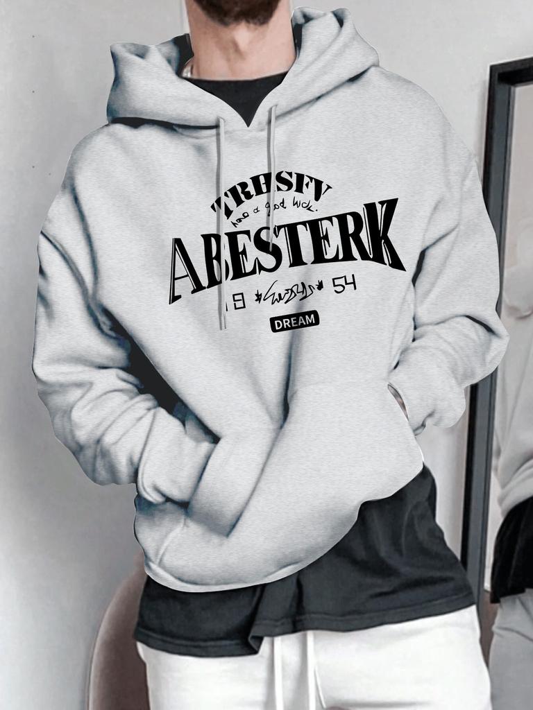 Men'S Casual Hoodie with Geometric Pattern Hooded Collar Regular Fit for Spring Fall Stylish Pullover Sweatshirt