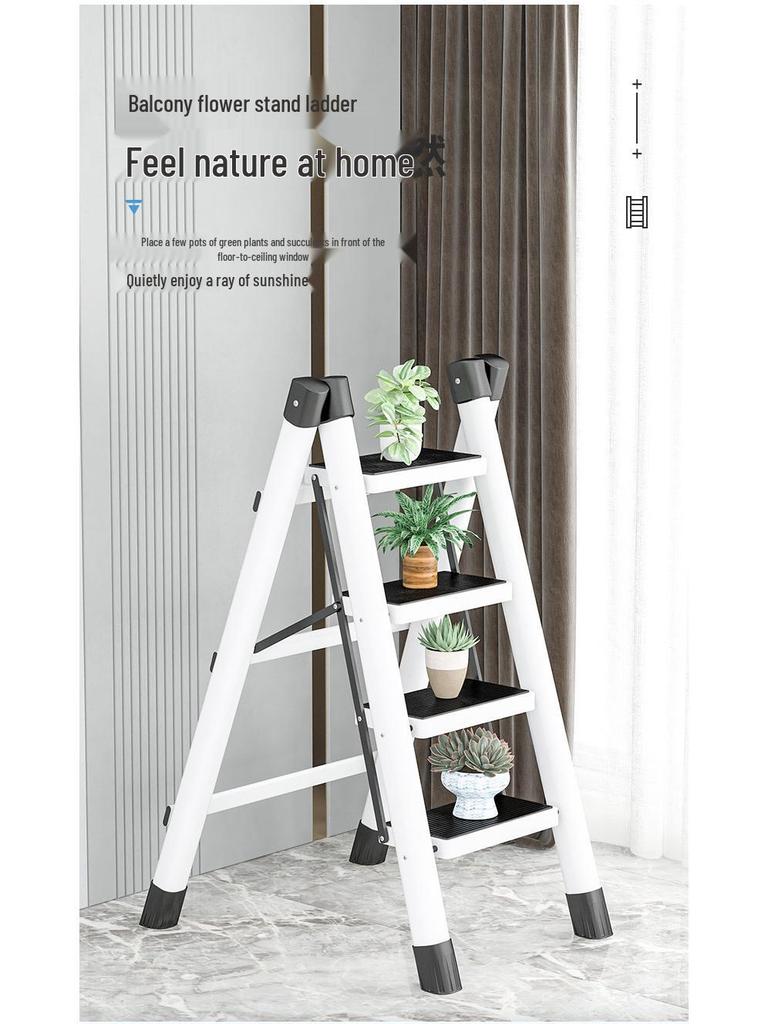 Telescopic Carbon Steel 3-Step Folding Ladder Stool with Storage